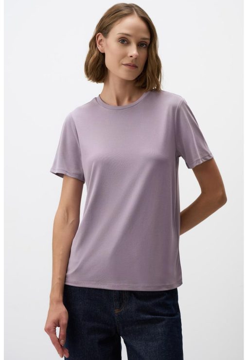Tricou din amestec de modal cu decolteu rotund-FEMEI/IMBRACAMINTE/Tricouri si maiouri-IMBRACAMINTE/Tricouri si maiouri