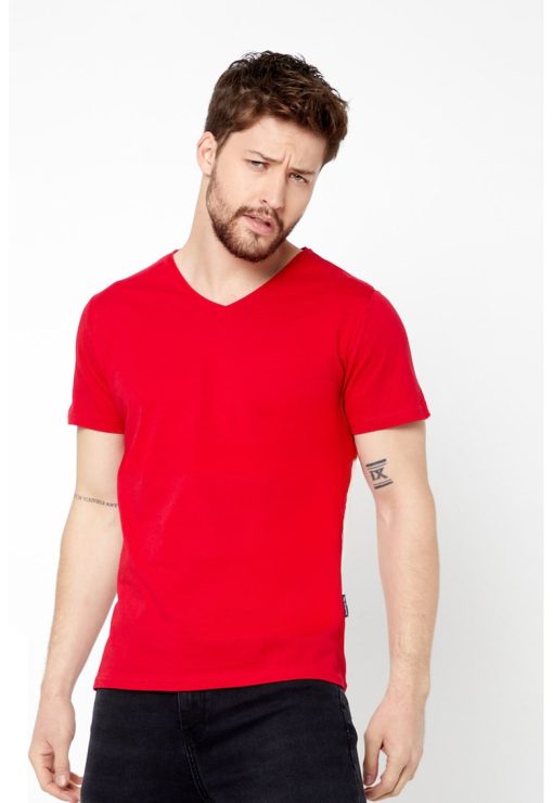 Tricou din bumbac cu decolteu in V-BARBATI/IMBRACAMINTE/Tricouri si maiouri-IMBRACAMINTE/Tricouri si maiouri