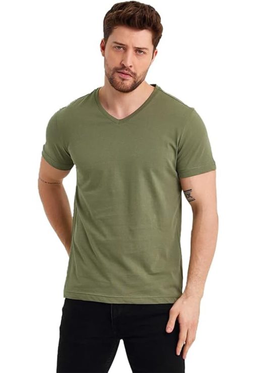 Tricou din bumbac cu decolteu in V-BARBATI/IMBRACAMINTE/Tricouri si maiouri-IMBRACAMINTE/Tricouri si maiouri