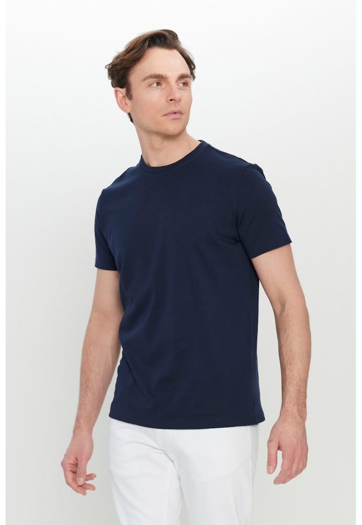Tricou din bumbac cu decolteu la baza gatului-BARBATI/IMBRACAMINTE/Tricouri si maiouri-IMBRACAMINTE/Tricouri si maiouri