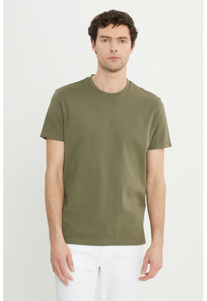 Tricou din bumbac cu decolteu la baza gatului-BARBATI/IMBRACAMINTE/Tricouri si maiouri-IMBRACAMINTE/Tricouri si maiouri