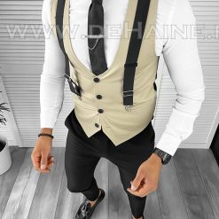Vesta barbati eleganta slim fit bej B8083 O1-4.2-Veste > Veste barbati elegante