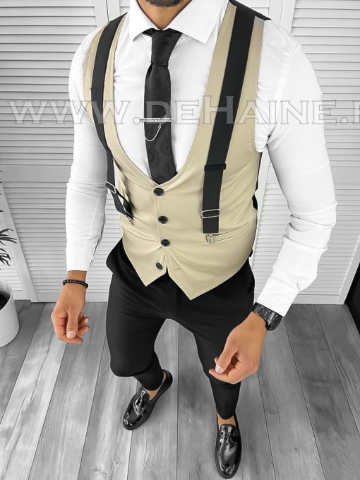 Vesta barbati eleganta slim fit bej B8083 O1-4.2-Veste > Veste barbati elegante