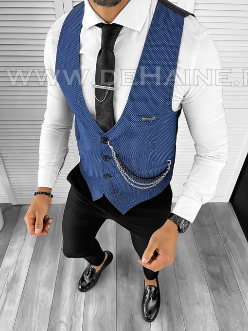Vesta barbati eleganta slim fit bleu B8102  N8-3.2-Veste > Veste barbati elegante