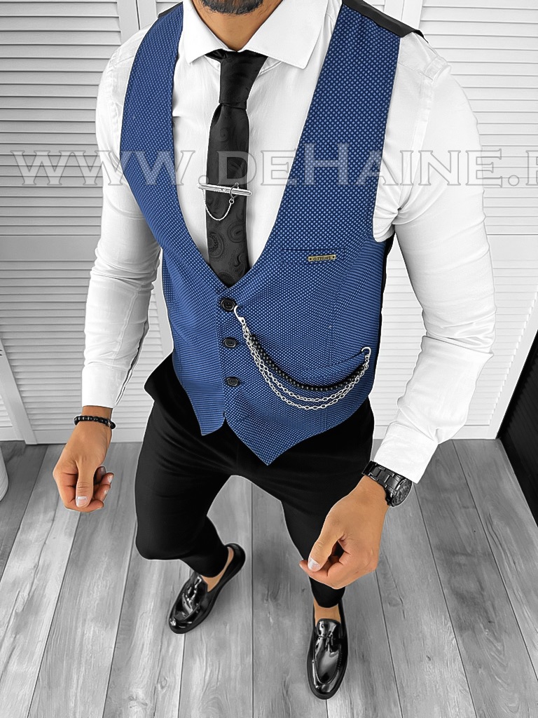 Vesta barbati eleganta slim fit bleu B8102  N8-3.2-Veste > Veste barbati elegante