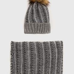 Answear Lab caciula si fular culoarea gri-Căciuli şi şepci