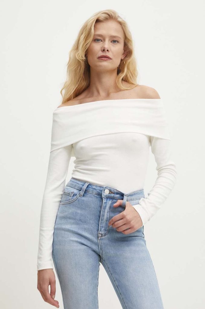 Answear Lab longsleeve culoarea alb