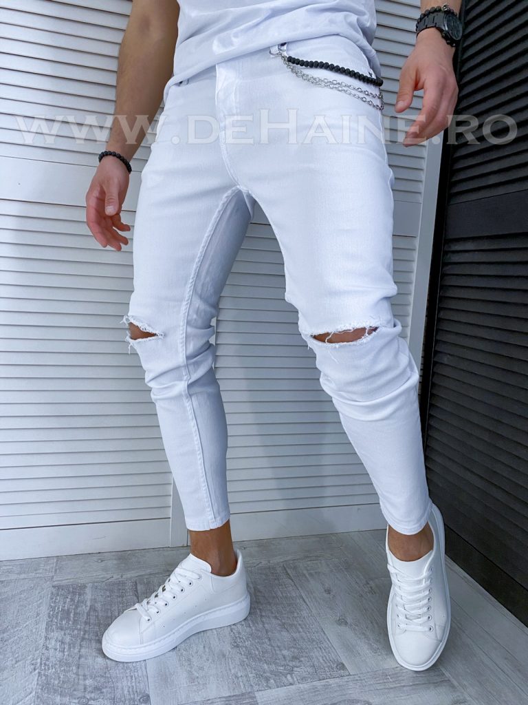 Blugi barbati conici albi cu mici defecte DEF754 D4-5.2-Blugi barbati