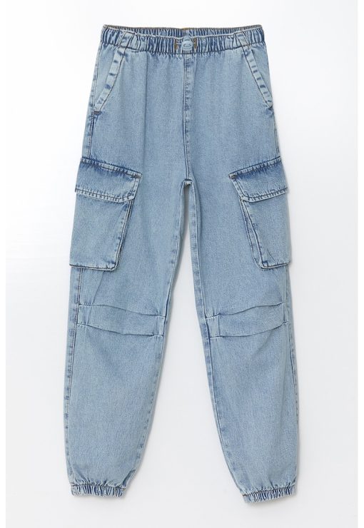 Blugi cu talie elastica si buzunare cargo-FETE/IMBRACAMINTE/Blugi-IMBRACAMINTE/Blugi