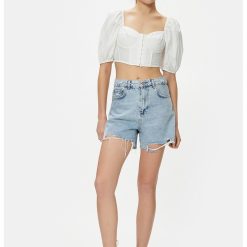 Bluza crop cu maneci bufante-FEMEI/IMBRACAMINTE/Bluze-IMBRACAMINTE/Bluze