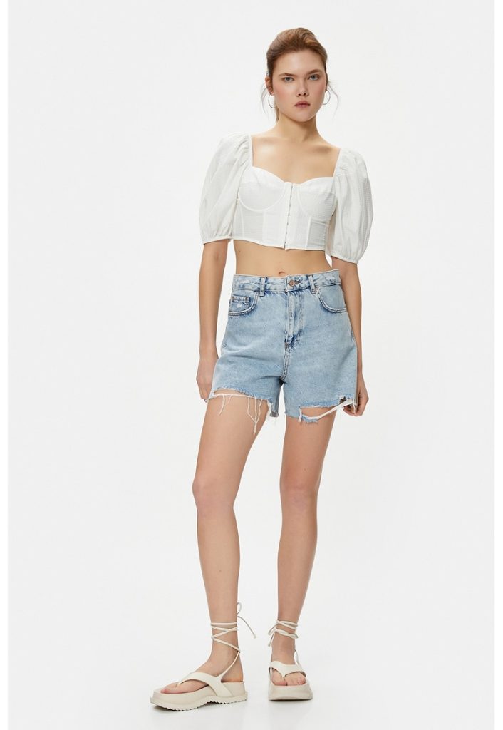 Bluza crop cu maneci bufante-FEMEI/IMBRACAMINTE/Bluze-IMBRACAMINTE/Bluze
