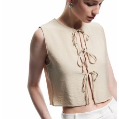 Bluza crop cu prindere cu snururi-FEMEI/IMBRACAMINTE/Bluze-IMBRACAMINTE/Bluze