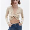 Bluza crop din amestec de lyocell cu nod frontal-FEMEI/IMBRACAMINTE/Bluze-IMBRACAMINTE/Bluze