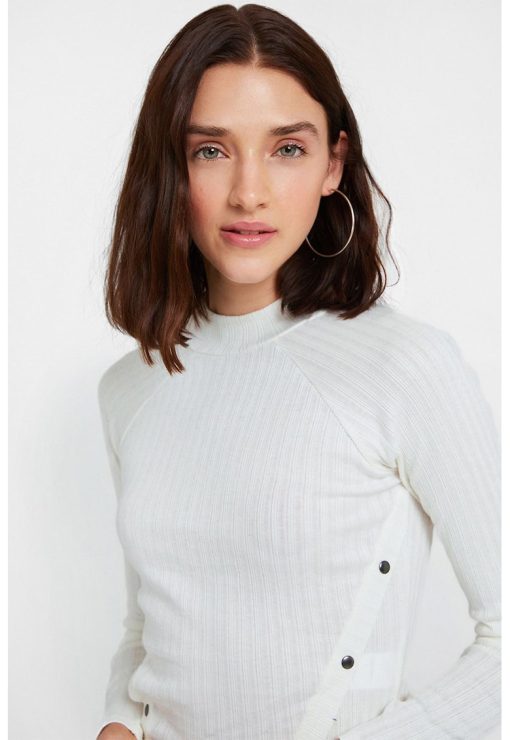 Bluza crop din bumbac cu guler inalt-FEMEI/IMBRACAMINTE/Bluze-IMBRACAMINTE/Bluze