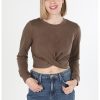Bluza crop din jerseu cu detaliu frontal rasucit-FEMEI/IMBRACAMINTE/Bluze-IMBRACAMINTE/Bluze