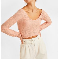 Bluza crop texturata cu decolteu amplu-FEMEI/IMBRACAMINTE/Bluze-IMBRACAMINTE/Bluze