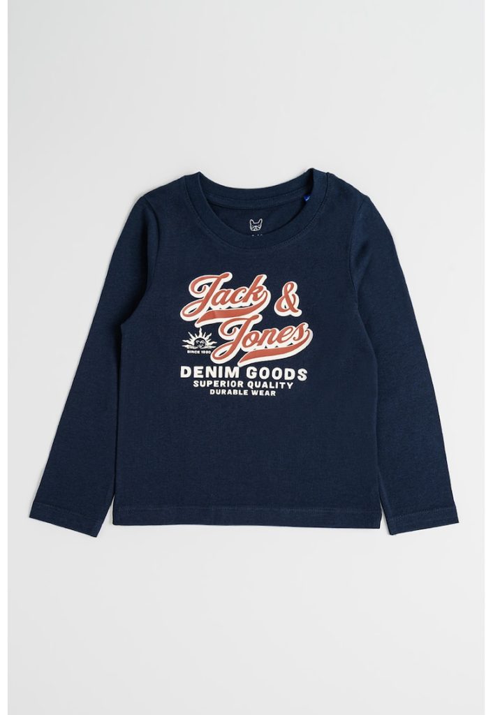Bluza cu decolteu la baza gatului si imprimeu text-BAIETI/IMBRACAMINTE/Bluze-IMBRACAMINTE/Bluze