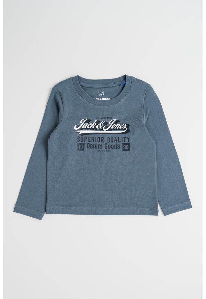 Bluza cu decolteu la baza gatului si imprimeu text-BAIETI/IMBRACAMINTE/Bluze-IMBRACAMINTE/Bluze