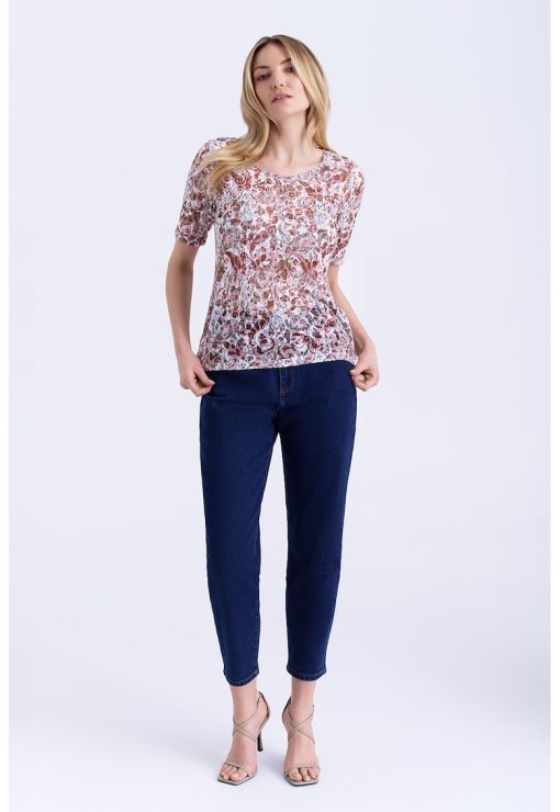 Bluza cu decolteu rotund si imprimeu-FEMEI/IMBRACAMINTE/Bluze-IMBRACAMINTE/Bluze