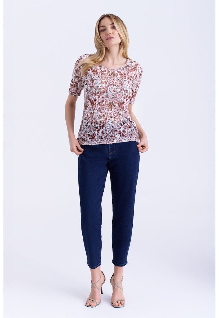 Bluza cu decolteu rotund si imprimeu-FEMEI/IMBRACAMINTE/Bluze-IMBRACAMINTE/Bluze