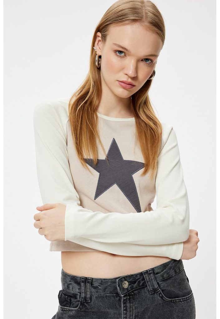 Bluza cu imprimeu si maneci raglan-FEMEI/IMBRACAMINTE/Bluze-IMBRACAMINTE/Bluze