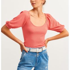 Bluza cu maneci scurte si decolteu rotund-FEMEI/IMBRACAMINTE/Bluze-IMBRACAMINTE/Bluze