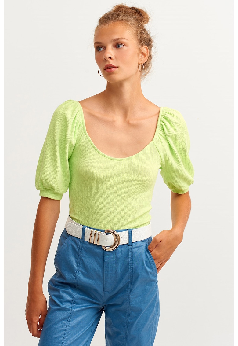 Bluza cu maneci scurte si decolteu rotund-FEMEI/IMBRACAMINTE/Bluze-IMBRACAMINTE/Bluze