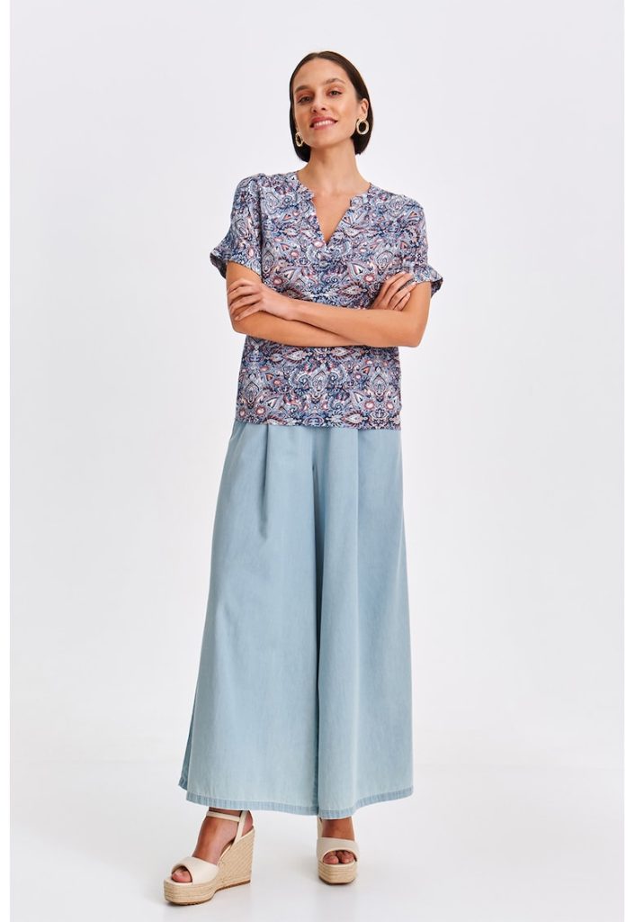 Bluza cu maneci scurte si imprimeu paisley-FEMEI/IMBRACAMINTE/Bluze-IMBRACAMINTE/Bluze