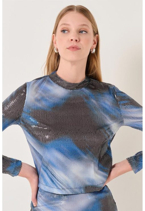 Bluza cu model tie-dye si paiete-FEMEI/IMBRACAMINTE/Bluze-IMBRACAMINTE/Bluze