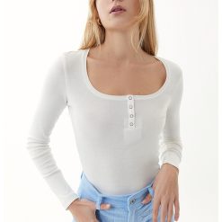 Bluza de bumbac cu fenta cu capse-FEMEI/IMBRACAMINTE/Bluze-IMBRACAMINTE/Bluze