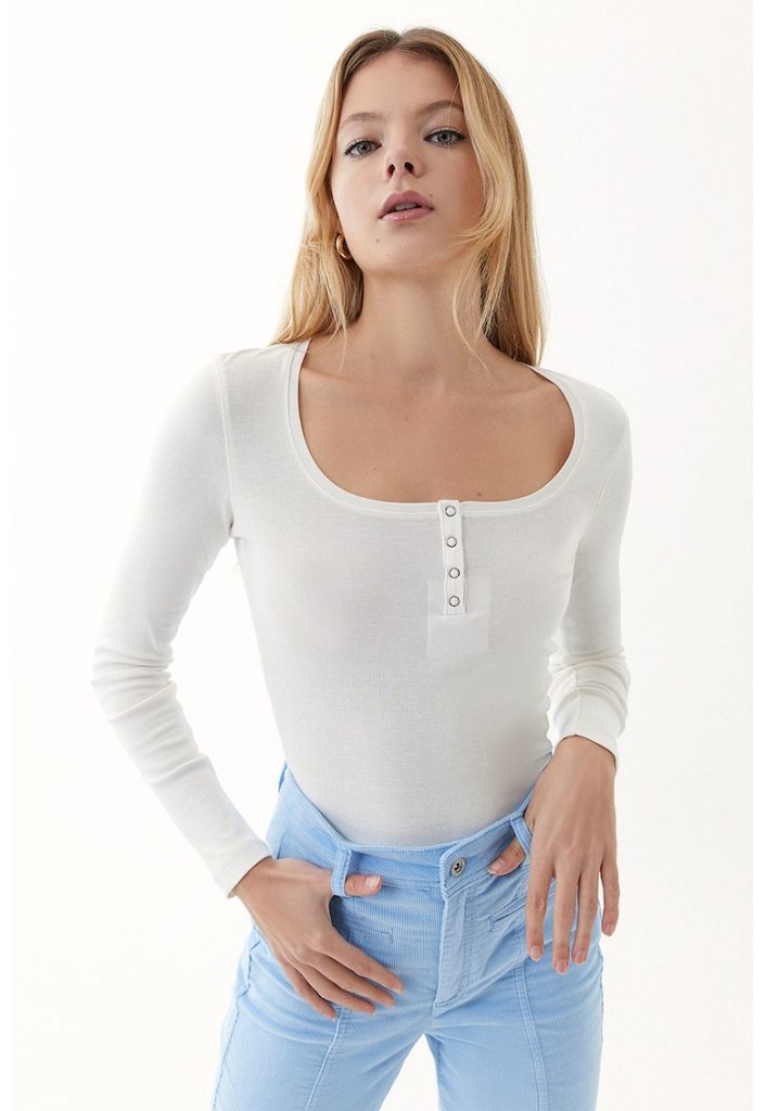 Bluza de bumbac cu fenta cu capse-FEMEI/IMBRACAMINTE/Bluze-IMBRACAMINTE/Bluze