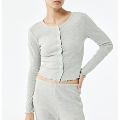 Bluza de pijama crop cu nasturi-FEMEI/IMBRACAMINTE/Pijamale si halate de baie-IMBRACAMINTE/Pijamale si halate de baie