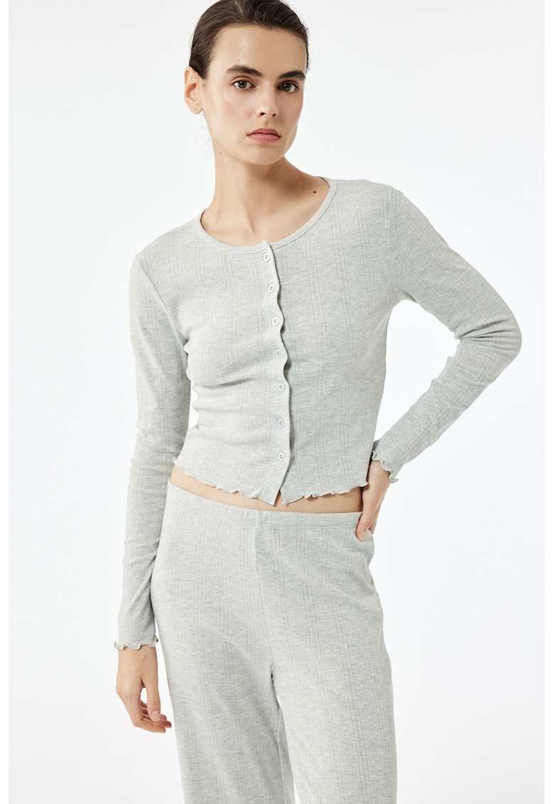 Bluza de pijama crop cu nasturi-FEMEI/IMBRACAMINTE/Pijamale si halate de baie-IMBRACAMINTE/Pijamale si halate de baie