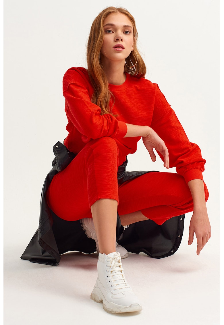 Bluza de trening crop cu decolteu la baza gatului-FEMEI/IMBRACAMINTE/Hanorace-IMBRACAMINTE/Hanorace