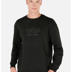 Bluza de trening cu decolteu la baza gatului si imprimeu text-BARBATI/IMBRACAMINTE/Hanorace-IMBRACAMINTE/Hanorace