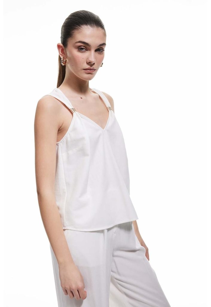 Bluza din amestec de bumbac cu decolteu in V-FEMEI/IMBRACAMINTE/Bluze-IMBRACAMINTE/Bluze