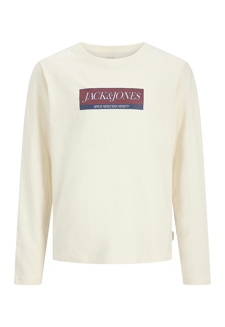 Bluza din bumbac cu decolteu la baza gatului si imprimeu logo-BAIETI/IMBRACAMINTE/Bluze-IMBRACAMINTE/Bluze