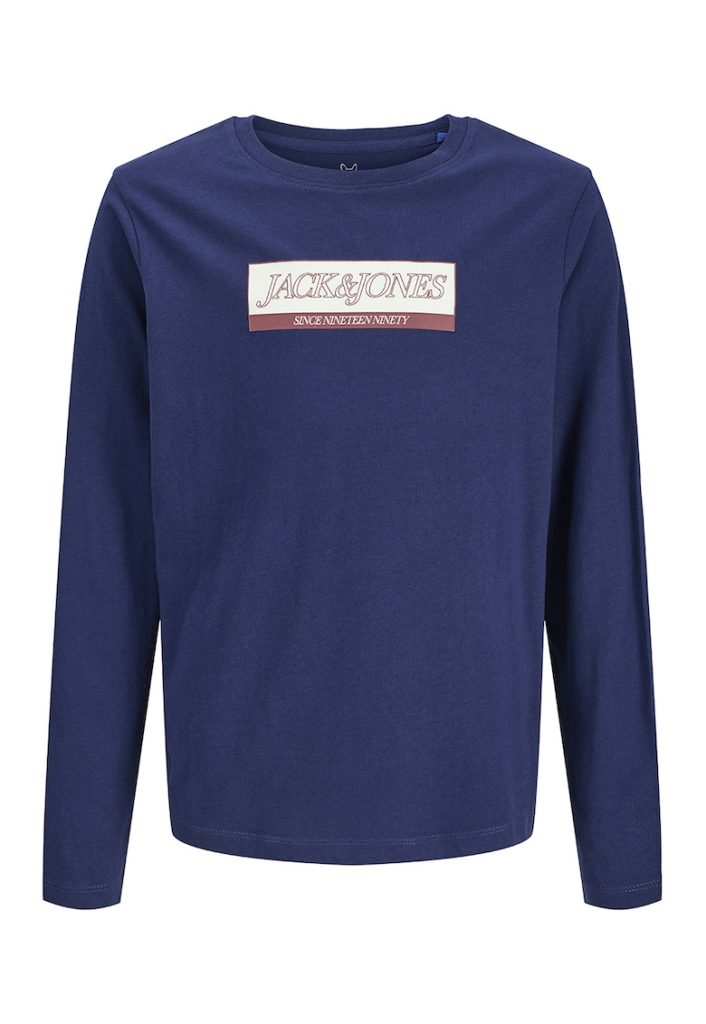Bluza din bumbac cu decolteu la baza gatului si imprimeu logo-BAIETI/IMBRACAMINTE/Bluze-IMBRACAMINTE/Bluze