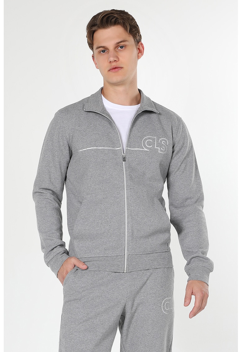 Bluza sport cu imprimeu logo si fermoar-BARBATI/IMBRACAMINTE/Hanorace-IMBRACAMINTE/Hanorace