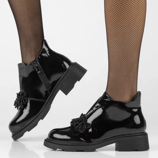 Botine piele naturala 6370 negru-Ghete si botine-Ghete si botine