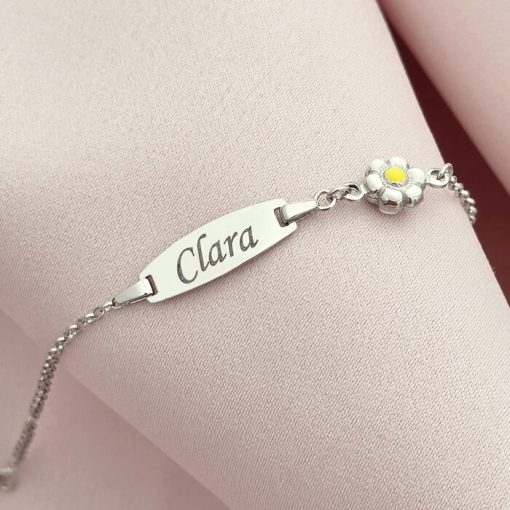 Bratara bebe - Placuta cu nume - Simbol floare colorata si lantisor - Argint 925-Landing Page Categorii >> Bebe si Botez >> Bratari bebe Argint >> Promoții >> Noutati