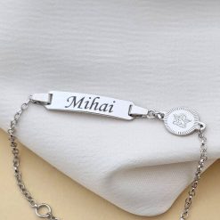 Bratara bebe - Placuta cu nume - Simbol ingeras si lantisor - Argint 925-Landing Page Categorii >> Bebe si Botez >> Bratari bebe Argint >> Promoții