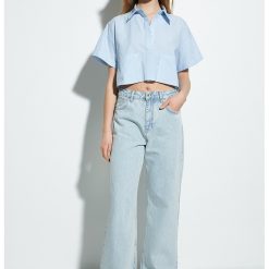 Camasa crop cu buzunare aplicate-FEMEI/IMBRACAMINTE/Camasi-IMBRACAMINTE/Camasi