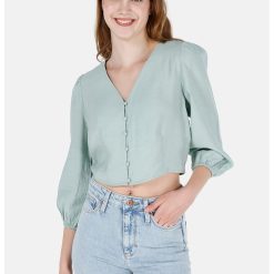 Camasa crop cu maneci bufante-FEMEI/IMBRACAMINTE/Camasi-IMBRACAMINTE/Camasi