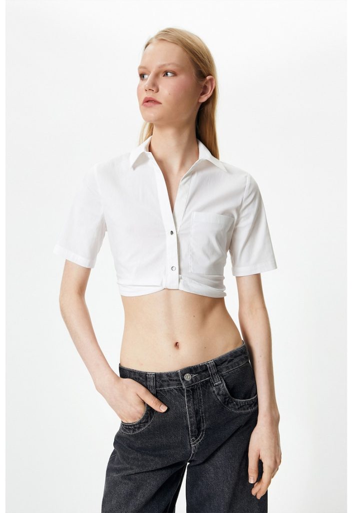 Camasa crop din amestec de bumbac-FEMEI/IMBRACAMINTE/Camasi-IMBRACAMINTE/Camasi