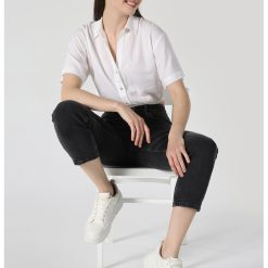 Camasa crop din amestec de in cu maneci cazute-FEMEI/IMBRACAMINTE/Camasi-IMBRACAMINTE/Camasi