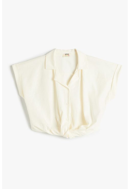 Camasa crop din amestec de in cu revere decupate-FETE/IMBRACAMINTE/Camasi-IMBRACAMINTE/Camasi