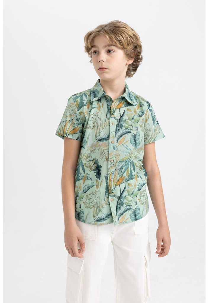Camasa de bumbac cu model tropical-BAIETI/IMBRACAMINTE/Camasi-IMBRACAMINTE/Camasi