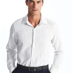 Camasa din amestec de bumbac cu dungi-BARBATI/IMBRACAMINTE/Camasi-IMBRACAMINTE/Camasi