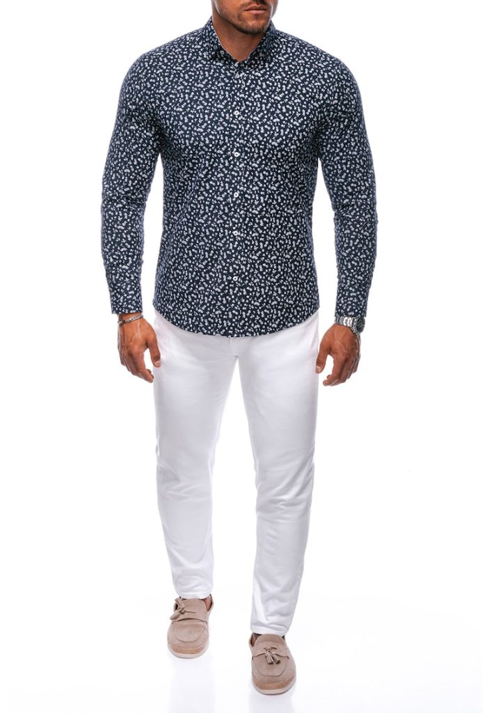 Camasa din amestec de bumbac cu model-BARBATI/IMBRACAMINTE/Camasi-IMBRACAMINTE/Camasi